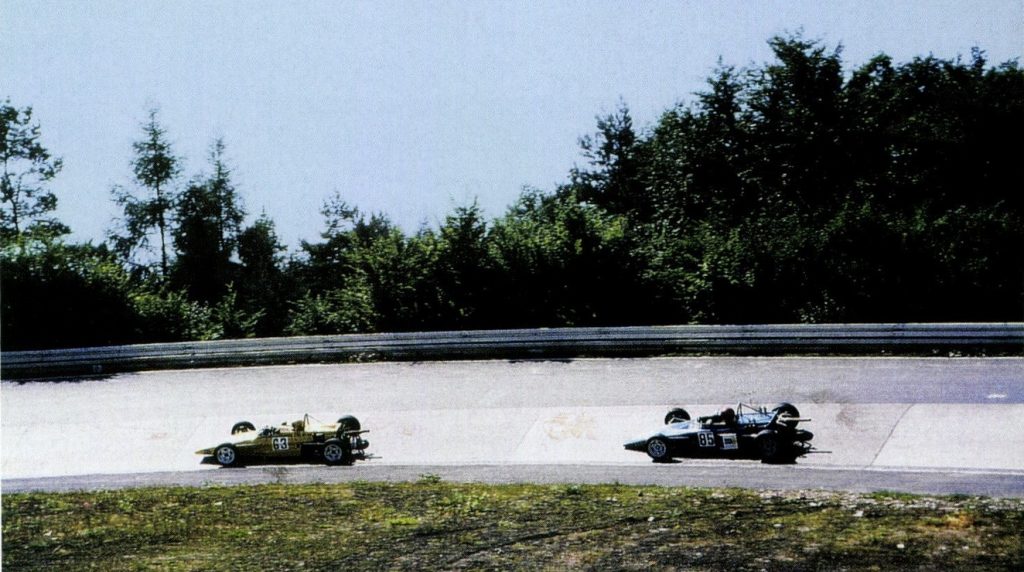 Ertl (#85) gives chase in a 1971 Formula Super Vee race at the Nürburgring. He remained a series regular until 1974.